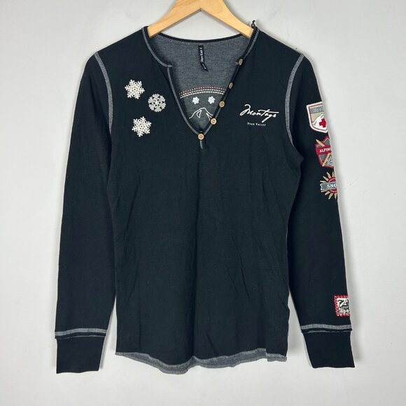 Alp-N-Rock Tops - NEW Alp N Rock Black Henley Long Sleeve Top Embroidered Size Medium Women's